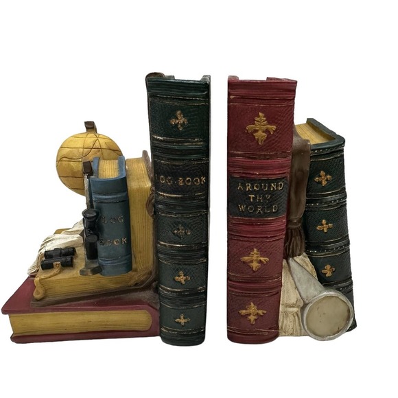 VTG Bookends Nautical Themed Log Book and Around the World Globe Books - Picture 2 of 16